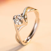 Round Zircon Modern Split Shank Silver Ring